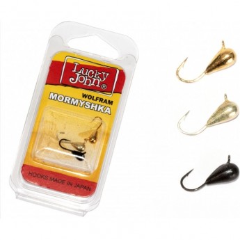 Мормышки вольфрамовые LUCKY JOHN 3шт набор 14, КАПЛЯ с петелькой, диаметр 030мм, цвет G, S, B блистер